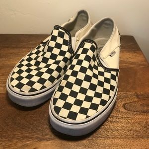 Black checkered slip on Vans, Women’s
